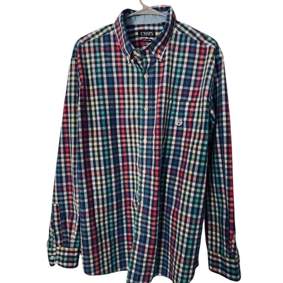 Chaps Men’s XL Multicolor Plaid Button-Down Shirt- Long Sleeve, Easy Care - Picture 1 of 9